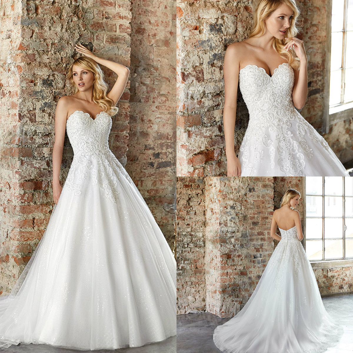 Eddy K 2019 Wedding Dresses Romantic A Line Sweetheart Sweep Train Bridal Gowns Lace Applique Plus Size Wedding Dress