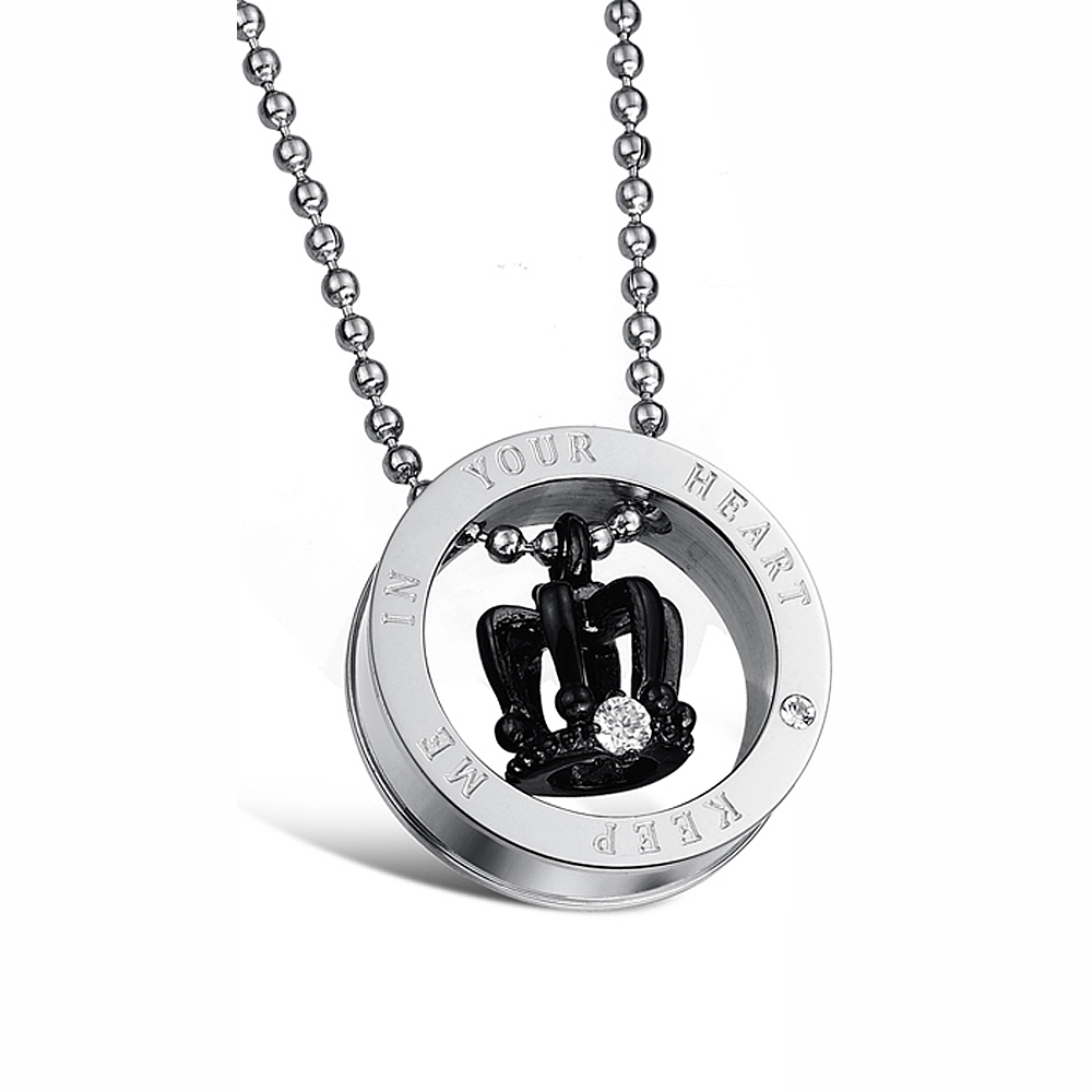 Pendant Necklace Crown Diamond Stone 316L Stainless Steel 14k Gold Plated Titanium Steel Lover Jewelry