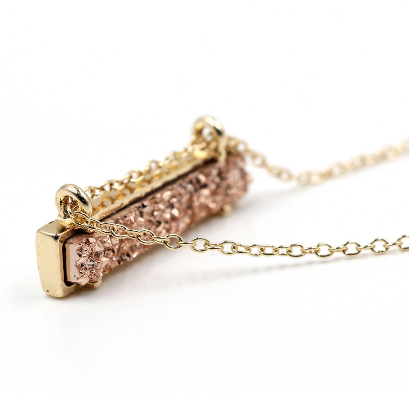 High Polished Alloy Rectangle Resin Stone Inlay Choker Pendant Necklace Mini Long Bar Druzy Pendant Necklace Women Fashion