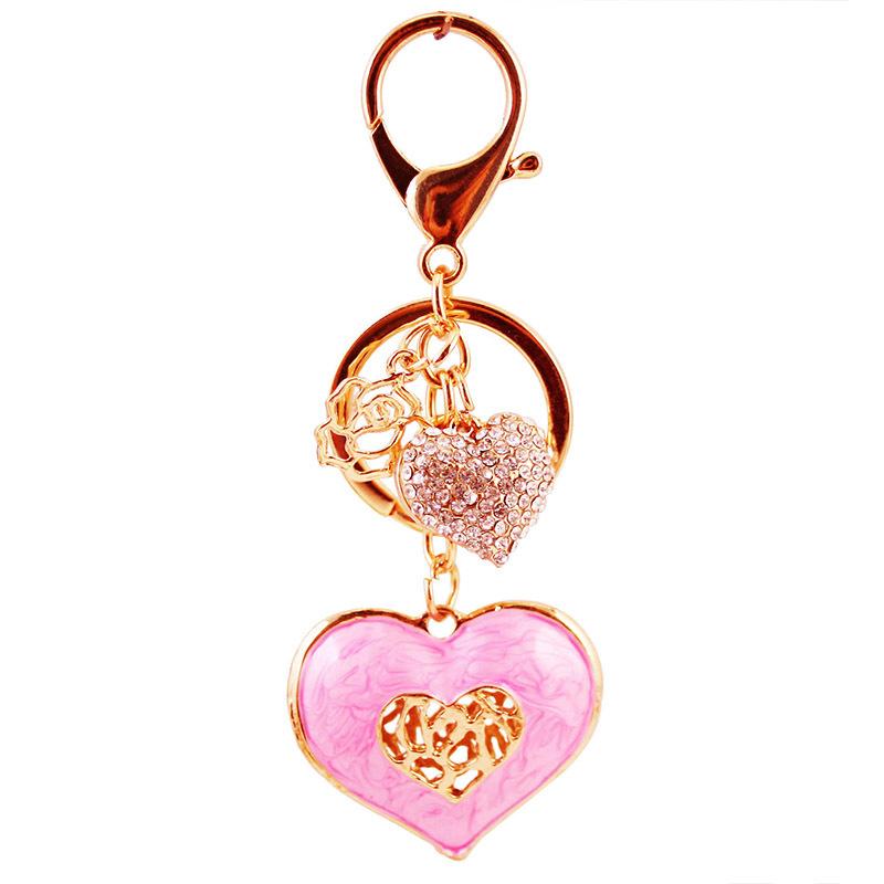 Crystal Heart Pendant Key Chains Glitter Enamel Alloy Rhinestone Charms Decor Fashion Keychain Gold Tone Plated Oil Drop Metal Car Keyring