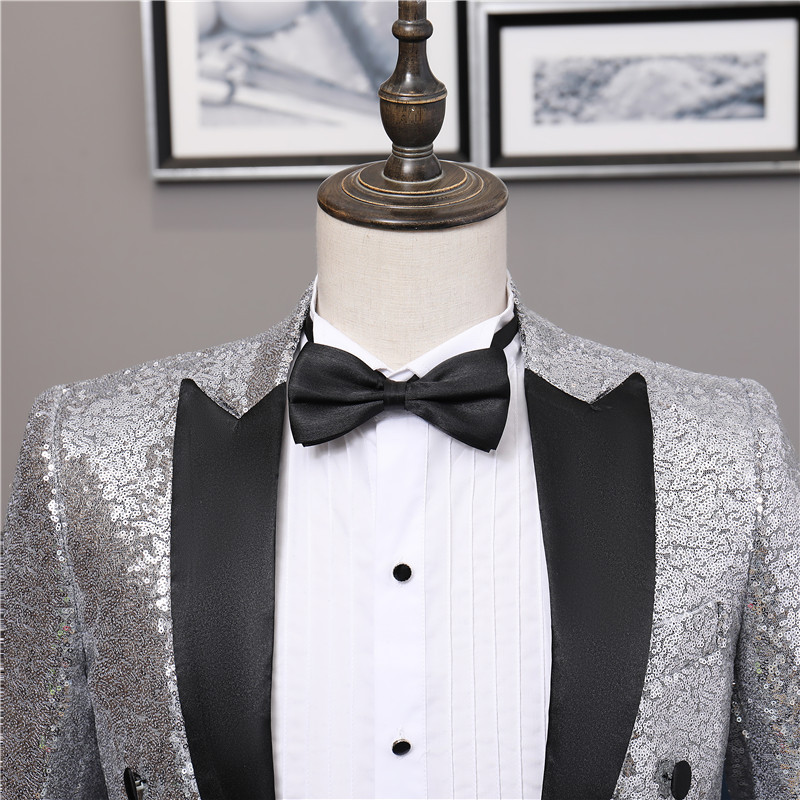 2-Piece Hot Sale Men Suits Custom Made Fit Slim Men Adult Sequin Tuxedo Suit Nightclub Bar Party Stage Performance Suit For Man