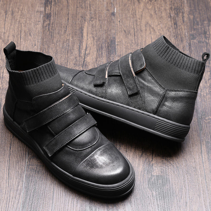 Hot Sale-uine Leather Hook Loop Ankle Boots Man Casual Boots Boy Trendy Sock Sneakers Shoes
