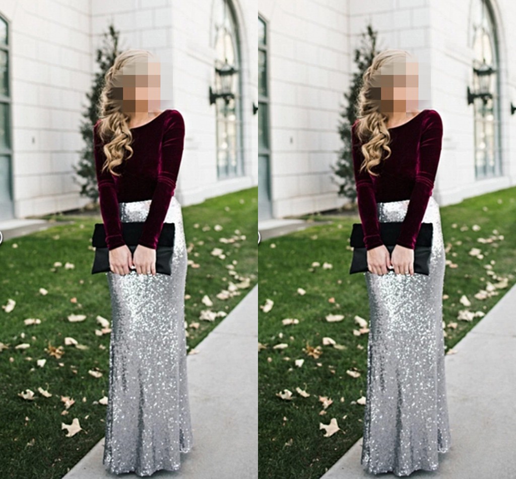Lastest SLiver Sequins Wine Velvet Long Evening Bridesmaid Dresses Long Sleeves Jewel Neck Mermaid Prom Formal pageant Dress, Dark red
Lastest SLiver Sequins Wine Velvet Long Evening Bridesmaid Dresses Long Sleeves Jewel Neck Mermaid Prom Formal pageant Dress, Dark red