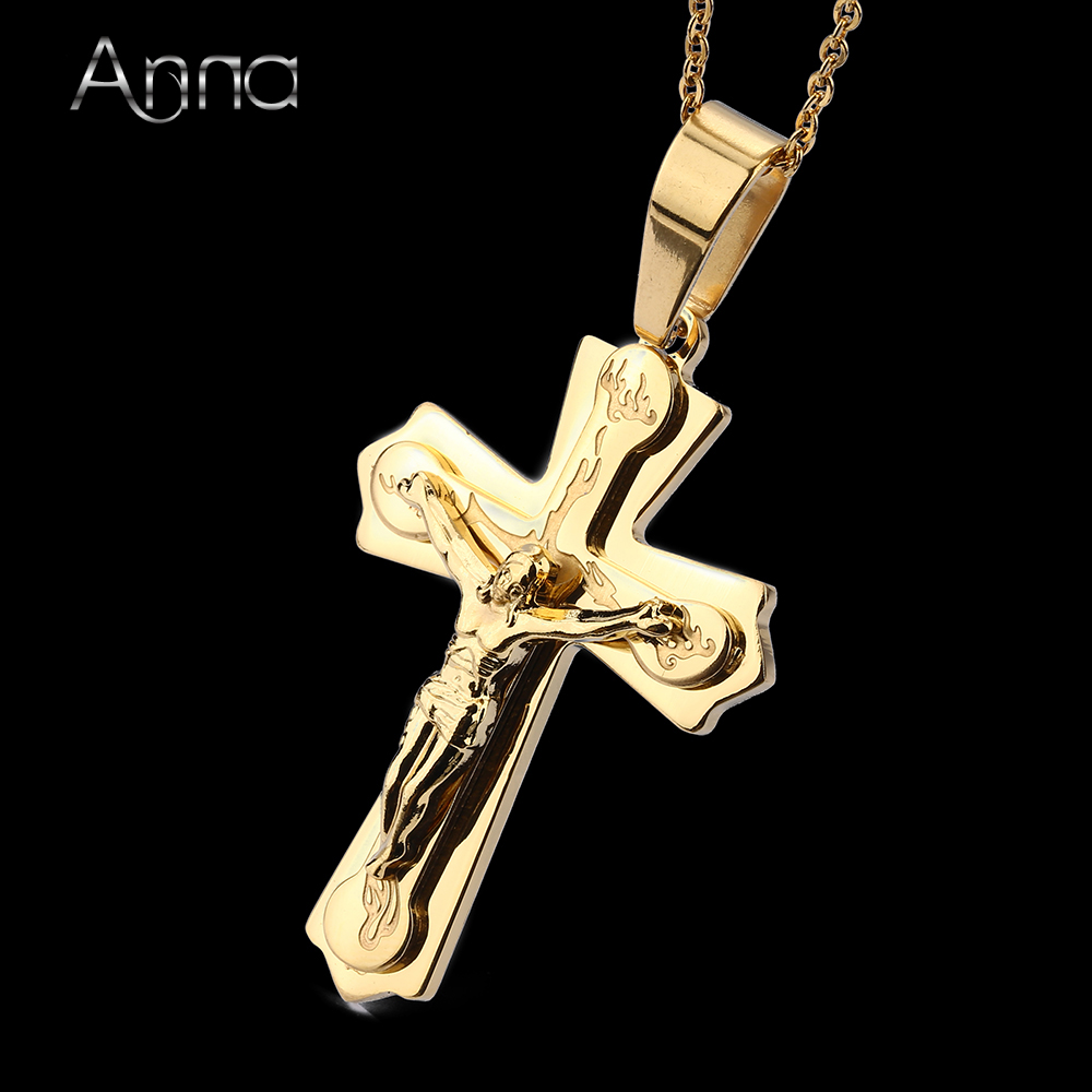 Fashion-Pendant Brand Necklace Silver Gold Color Jewelry Antique Cross Crucifix Jesus Cross Pendant Necklaces For Women Men Christmas Gift