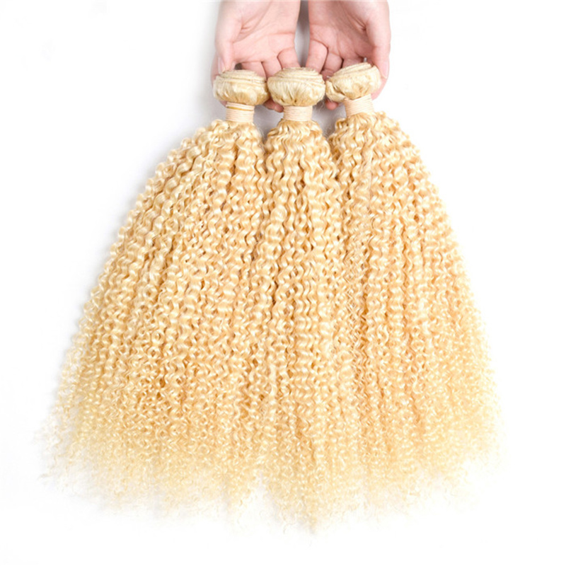 DHL Fedex Free 100g/piece 3pcs/lot brazilian malaysian blonde hair color 613 kinky curly blonde hair