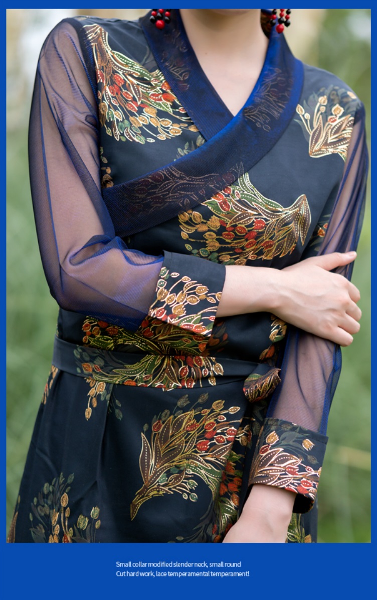 Summer Tibetan Dress Retro long Sleeves ethnic robe Chinese Traditional Clothing for Women Tibet Clothes Oriental Dresses Vestido
