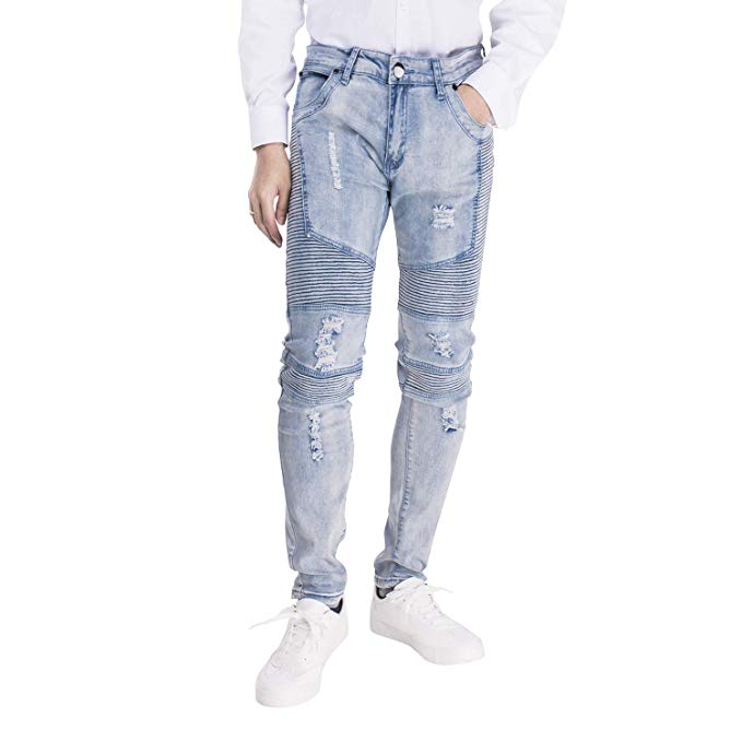 Men's Jeans Mens Fashion Light Wash Ruffled Slim Denim Pants Ripped Distressed Motorcycle Pencil, Blue
Men's Jeans Mens Fashion Light Wash Ruffled Slim Denim Pants Ripped Distressed Motorcycle Pencil, Blue