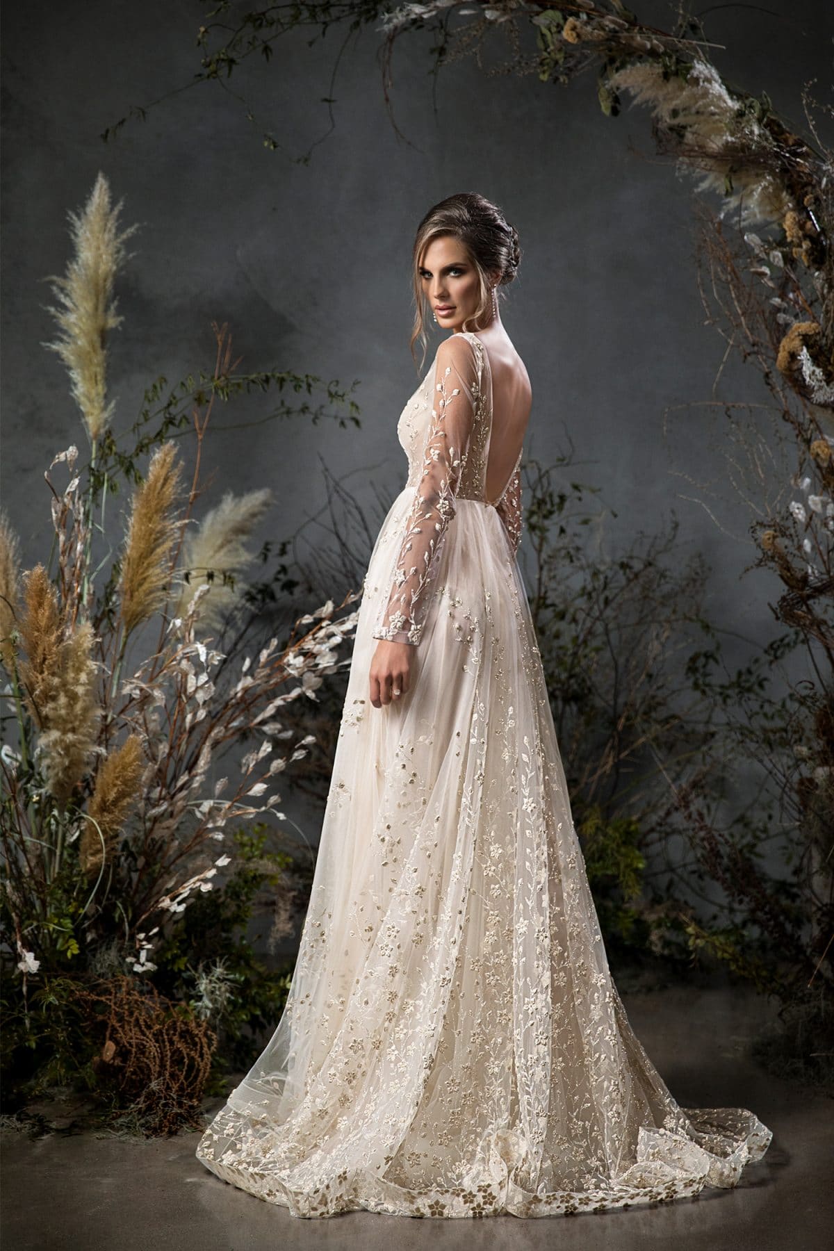 naama anat wedding dresses sheer deep v neck 3d floral appliques bridal gowns backless floor length wedding dress