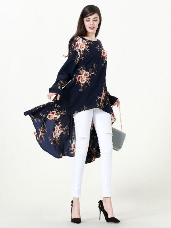 Ethnic Clothing Muslim Abaya Dress Shirt Blouse Tops Print Flower Loose Style Plus Size Islamic Middle East Long Robes Jubah Moroccan