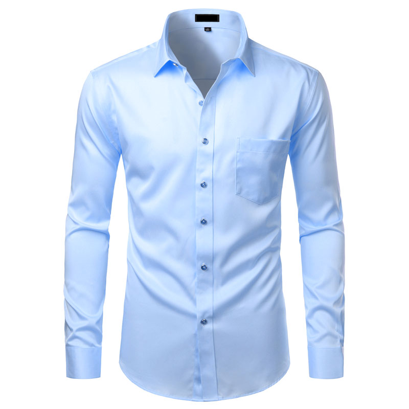 White Mens Bamboo Fiber Casual Slim Fit Button Up Dress Shirts Men Solid Soical Shirt With Pocket Formal Business Camisas B3