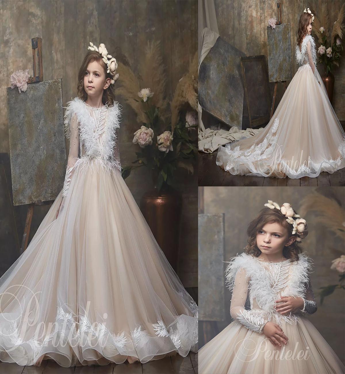 Lovely A Line Flower Girl Dresses Jewel Long Sleeve Backless Lace Applique Feather Crystal Pageant Dress Floor Length Girl's Birthday Party, Silver
Lovely A Line Flower Girl Dresses Jewel Long Sleeve Backless Lace Applique Feather Crystal Pageant Dress Floor Length Girl's Birthday Party, Silver
