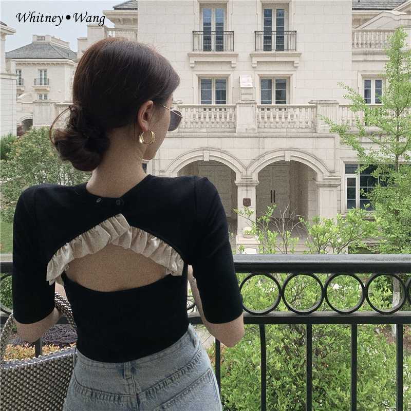 WHITNEY WANG tshirt 2020 Summer Fashion Streetwear Back Ruffles Patchwork Hollow Out Slim T-Shirt Women t shirt Tops Lady Tees, Black
WHITNEY WANG tshirt 2020 Summer Fashion Streetwear Back Ruffles Patchwork Hollow Out Slim T-Shirt Women t shirt Tops Lady Tees, Black