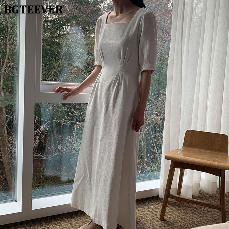 BGTEEVER Elegant Half Sleeve Women Dress Chic Square Collar Female White Dress Slim Waist Lace-up A-line Long Vestidos
BGTEEVER Elegant Half Sleeve Women Dress Chic Square Collar Female White Dress Slim Waist Lace-up A-line Long Vestidos