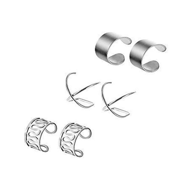 6 pairs/set Hip Hop Non Piercing Ear Clip Earrings Stainless Steel Earrings Jewelry Set Wholesale