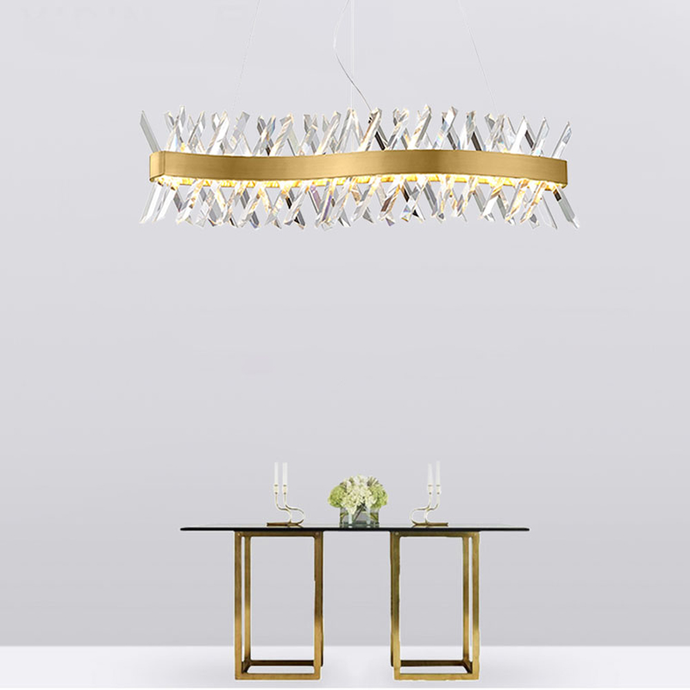 wave design long crystal chandelier LED lamp AC110V 220V lustre cristal kronleuchter home lighting bar lignaria Bar Dining Room Lights Stair