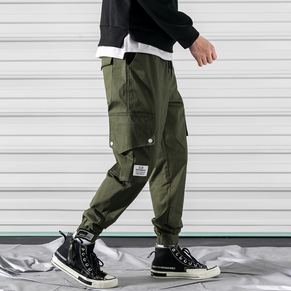 Men's Side Pockets Harlan Pants Hip Hop Casual Male Tactical Joggers Trousers Fashion Casual Streetwear Pants Elastic Waist