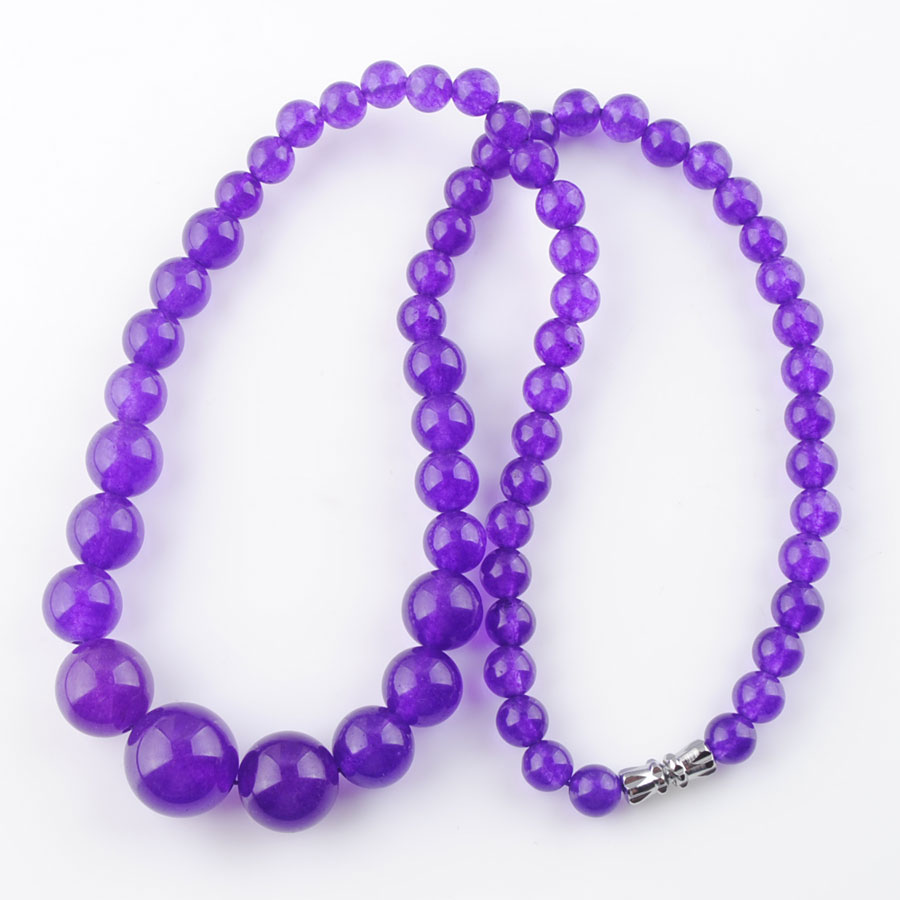 WOJIAER Fashion Jewelry Algae Agate Gem Stone Necklace Round 6-14mm Graduated Beads Women 17.5 Inches BF301