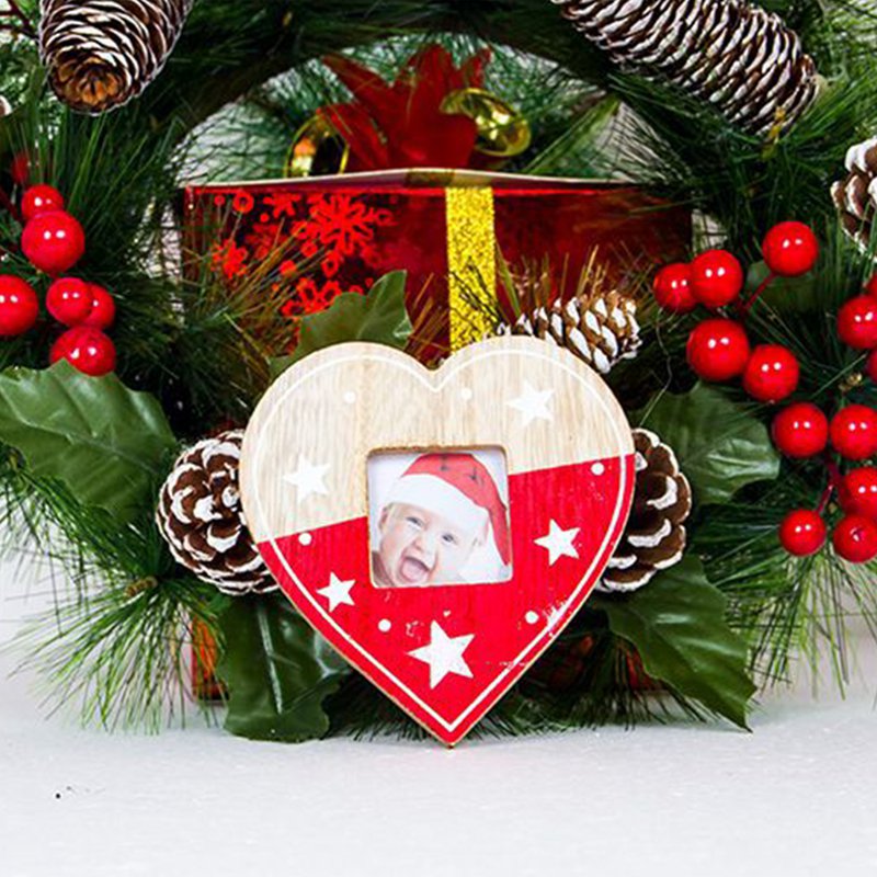 Christmas Tree Decor Hanging Wooden Picture Frame With Rope Creative Christmas Tree Hanging Heart Star Tree Design Ornaments