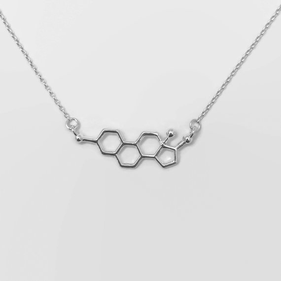 Female Hormone Molecule Structure pendant chain Necklace Geometric Science Nurse Chemistry Formula Dopamine Molecular Chain Necklaces