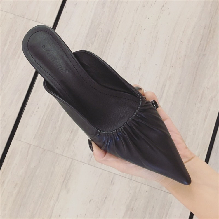 Hot Sale-to high heel baotou half slippers women wearing low-heeled Mules shoes