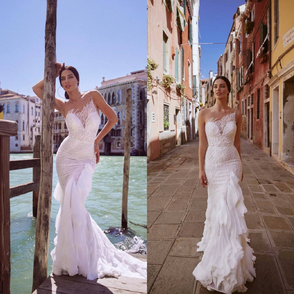 Hot Sell Mermaid Maisonsignore Wedding Dresses Jewel Neck Sleeveless Yulle Lace Crystal Tiers Wedding Gown Sweep Train Custom robe de mariée, Ivory
Hot Sell Mermaid Maisonsignore Wedding Dresses Jewel Neck Sleeveless Yulle Lace Crystal Tiers Wedding Gown Sweep Train Custom robe de mariée, Ivory
