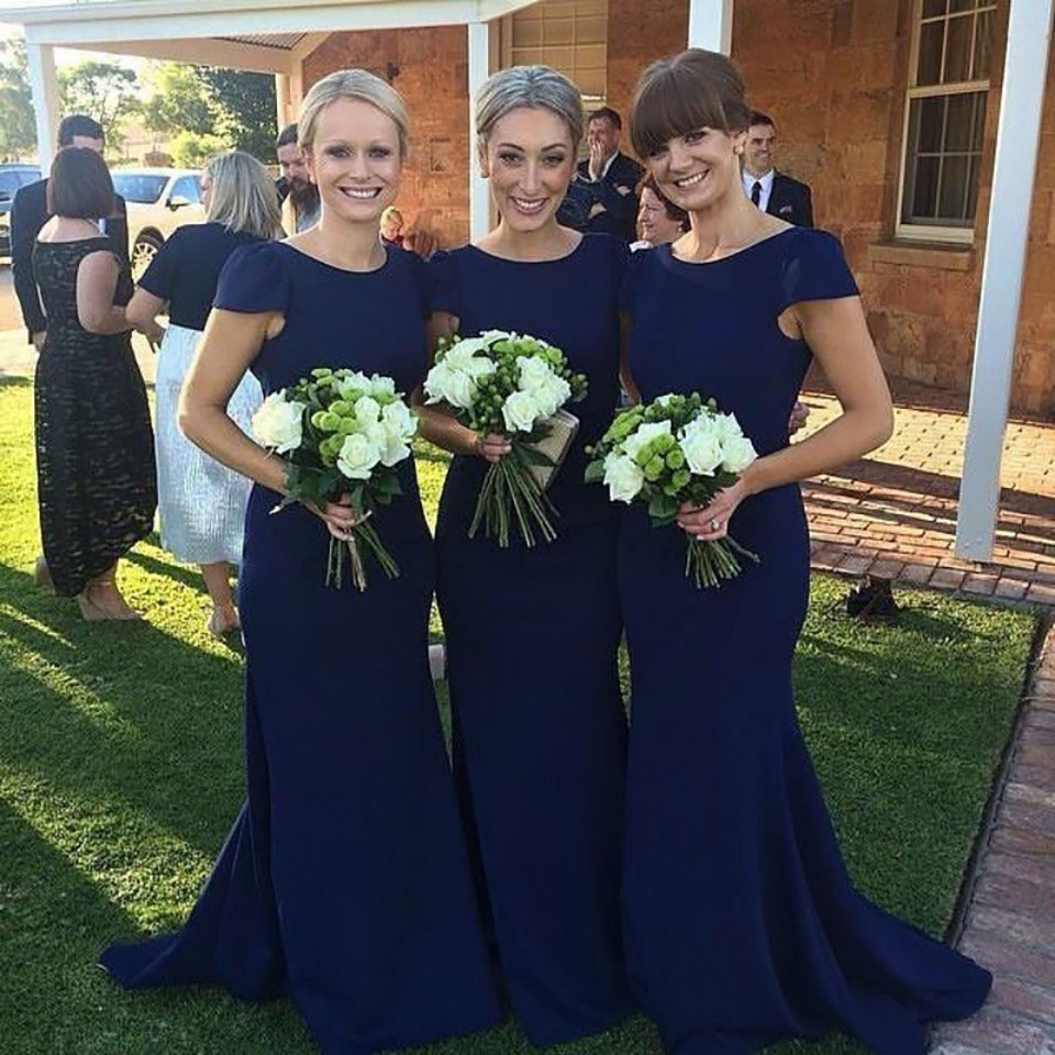 Elegant Bridesmaid Dress Mermaid Short Sleeve Chiffon Prom Gown Vestidos De Madrinha for Wedding Party Events