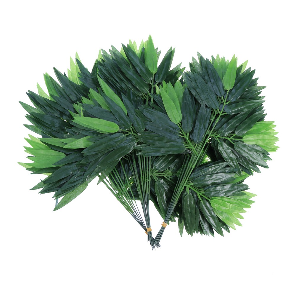 50 pcs Artificial Green Bamboo Leaves Fake Green Plants Greenery Leaves for Home el Office Wedding Decoration8437527