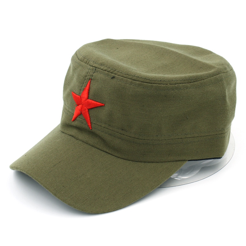 10pcs/Lot Men Women Military Cap Army Hat Spring Summer Winter Beach Outdoor Street Cool Church Sunhat Flat Top Hat With Red Star
