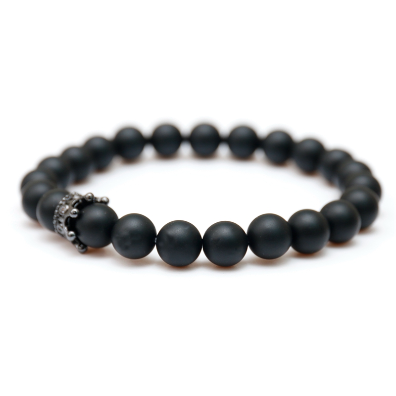 Jewelry 2pc Men's and Women's 8mm Mixed Style Crown Energy Stone Beads Elastic Bracelet Couple