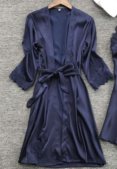 Sexy & Gown Sets Lace Bathrobe + Night Dress Sleepwear Womens Sleep Clothing Faux Silk Robe Femme Gerie B1