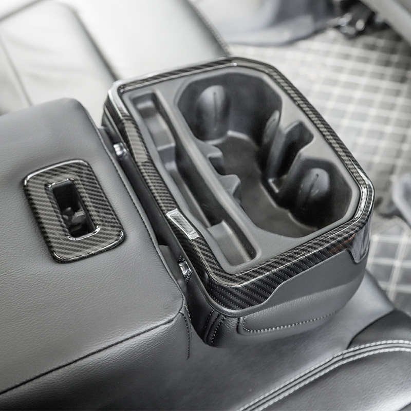 Carbon Fiber ABS Water Cup Holder Cover Rear Seat Armrest Trim Decoration For Jeep Wrangler JL 2018+ Auto Interior Accessories