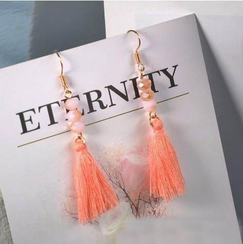Crafted Beading Tassel Earrings Affordable Dangle Earrings Cotton Thread Multi Color Fringe Thread Drop Dangle Earrings