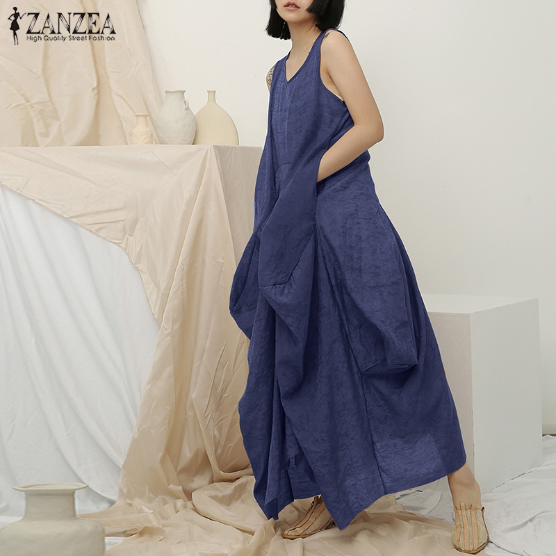 Sarafans Vestido Womens Asymmetrical Dress 2019 ZANZEA Sleeveless Beach Maxi Dress Female Pleated Baggy Linen Robe Femme -5XL, Black
Sarafans Vestido Womens Asymmetrical Dress 2019 ZANZEA Sleeveless Beach Maxi Dress Female Pleated Baggy Linen Robe Femme -5XL, Black