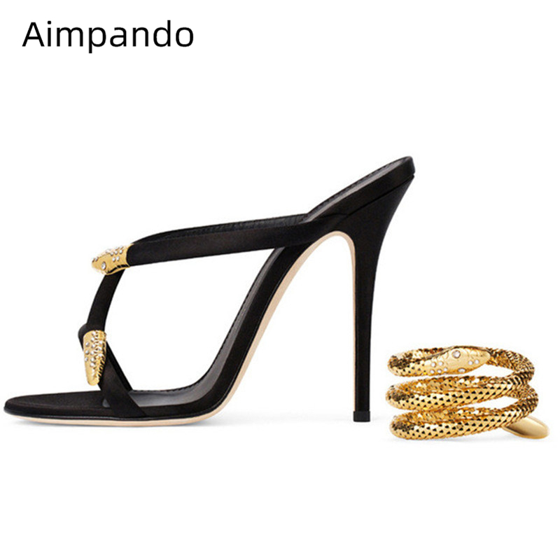 2019 Gold Snake Ankle Strap Gladiator Sandals Woman Open Toe High Heel Shoes Women Fashion Party Shoes CJ191220