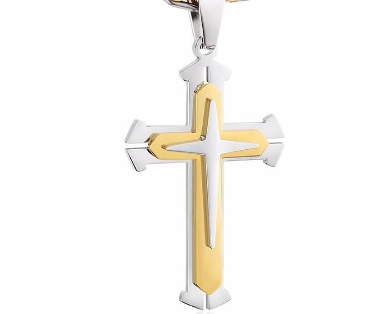 Low Price Stainless Steel Pendant Necklace 3 Layers Knight Cross Gold Silver Tone Strong Chain Mens Fashion Jewelry Fathers Gift