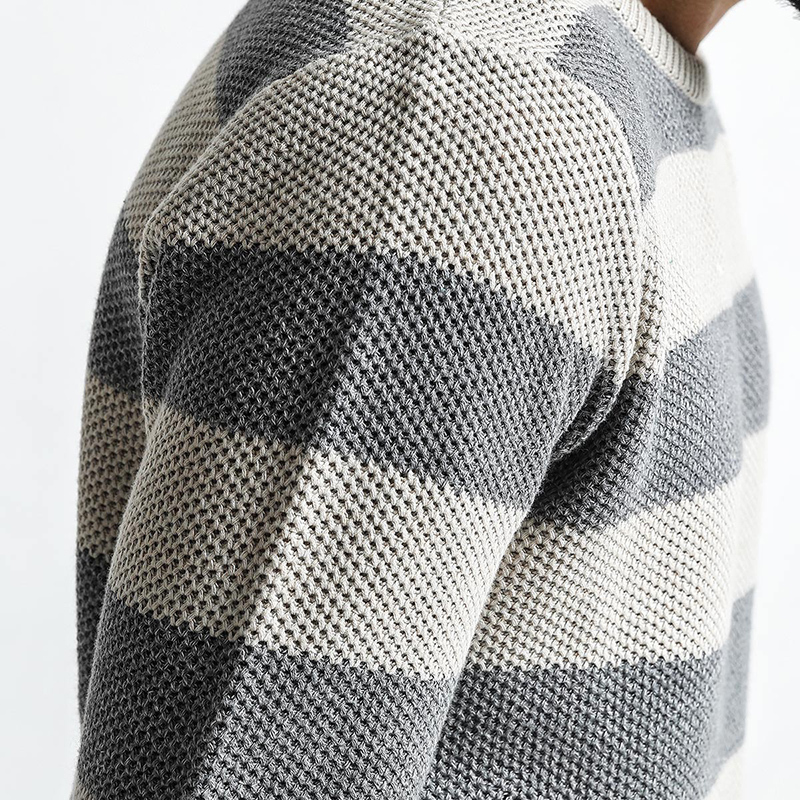 SIMWOOD 2018 autumn New Striped Sweater Men Contrast Color Slim Fit 100% Cotton O-neck Plus Size Knitted Pullovers MT017015 S917