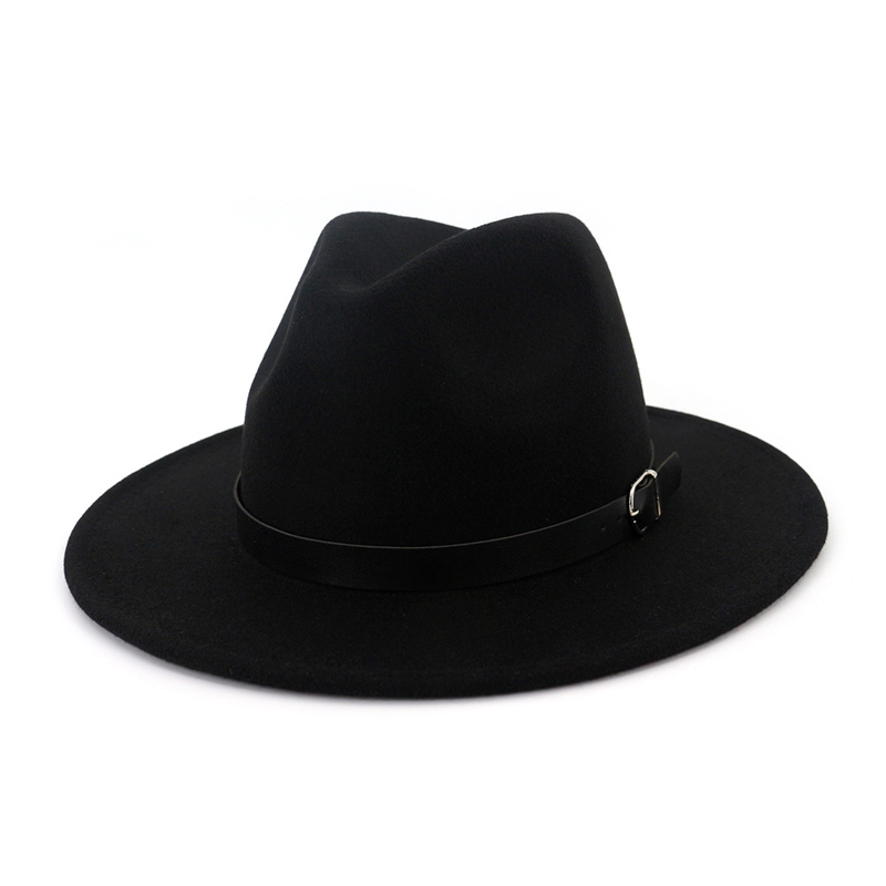 Autumn Winter Plain Dyed Belt Buckle Decorated Trilby Hats Men Women Wool Felt Jazz Fedora Hat Flat Brim Panama Carnival Cap Hat, Black
Autumn Winter Plain Dyed Belt Buckle Decorated Trilby Hats Men Women Wool Felt Jazz Fedora Hat Flat Brim Panama Carnival Cap Hat, Black