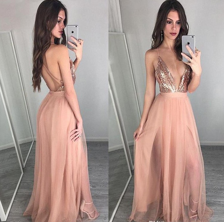 2020 Rose GOld Cheap A-line Prom Dresses Sexy Deep V-neckline Pink Tulle Long Prom Dresses Glamorous Backless Sequins Party Dress, Lavender
2020 Rose GOld Cheap A-line Prom Dresses Sexy Deep V-neckline Pink Tulle Long Prom Dresses Glamorous Backless Sequins Party Dress, Lavender