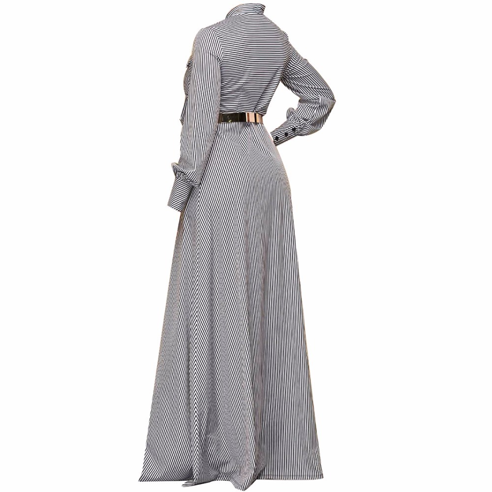 Spring Evening Party Women Black Striped Maxi Shirt Dress Office Lady Work Bowknot Tie Loose Pocket Extra Long Dresses C19041501