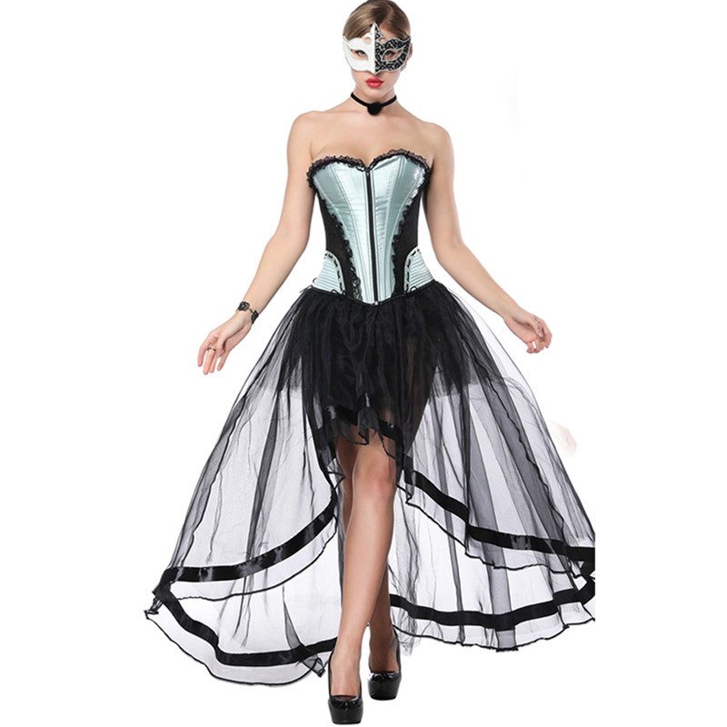 Women Elastic Waist Black Mesh Tulle Hi-lo Floor Length Long Swing Skirt for Burlesque Corset Top Perfect Halloween Outfit Skirts Plus Size