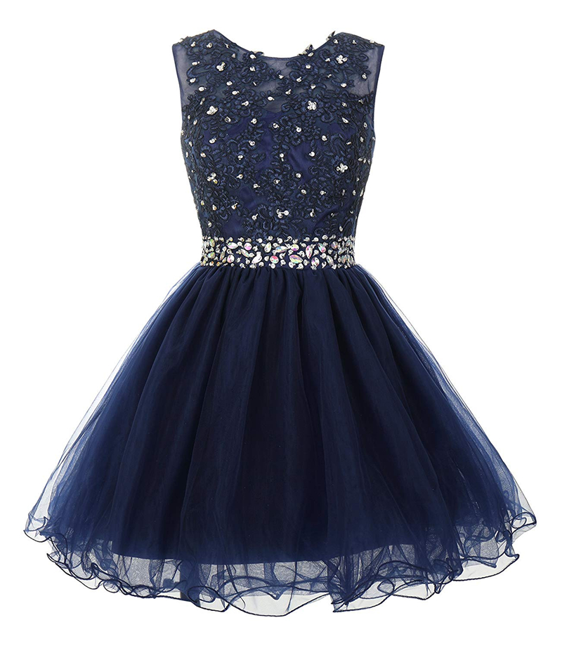 2019 New Tulle Applique Short Homecoming Dresses Bling Beaded Mini Prom Cocktail Party Gowns 100% Real Photo QC1344