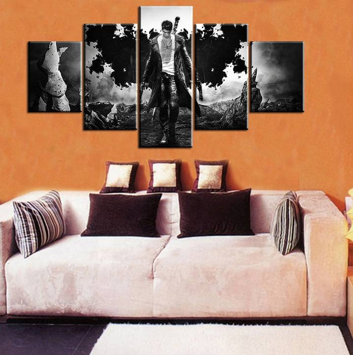 

5pcs/set Unframed Devil May Cry Dante with Pistol Black White Poster Print On Canvas Wall Art Painting For Living Room Decor