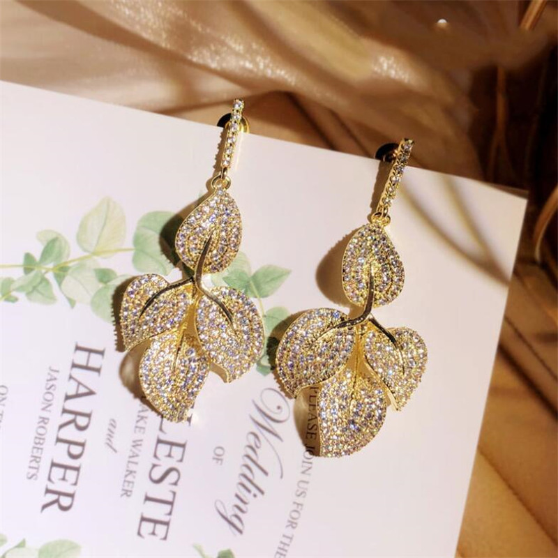 2024 Europe Hot Sterg Sier Gold Leaf Dangle Earrings For Women
