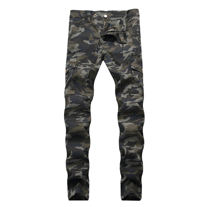 Fashion- Mens Jeans Army Green Pockets Mens Straight Jeans With Zipper Fashion Male Apparel
