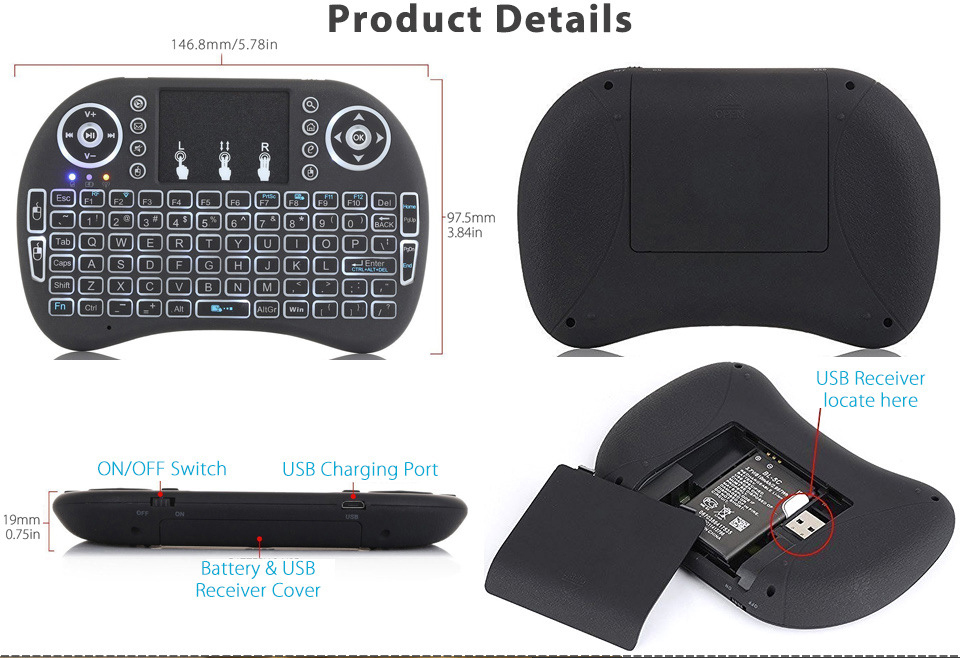 i8 keyboard 7 Colors Backlit English 2.4GHz Wireless Keyboard Air Mouse Touchpad for Android TV BOX Mini PC Projector