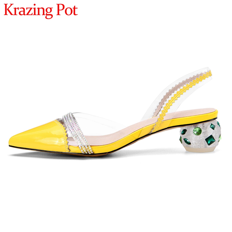 Krazing pot plus size cow leather plastic pointed toe strange med heel rhinestone Korean street style gentlewomen sandals L71, Black
Krazing pot plus size cow leather plastic pointed toe strange med heel rhinestone Korean street style gentlewomen sandals L71, Black