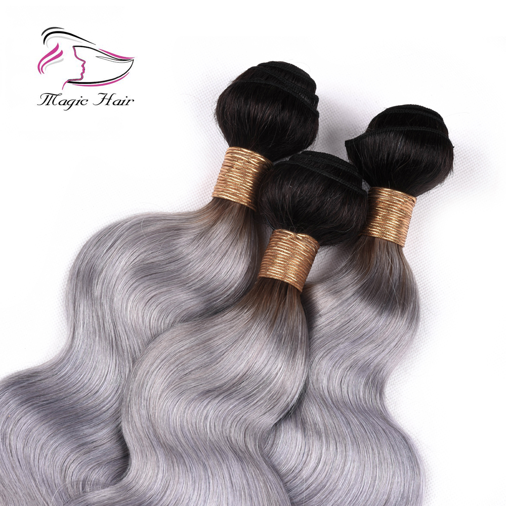 Evermagic Body Wave Ombre Color T1B/Grey T1B/Gray T1B/Sliver 3pieces Bundles With 1piece Closure 10-20inches human hair extension