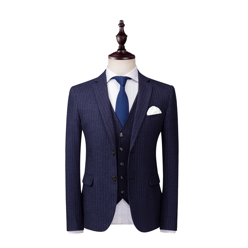 Grey Mens Pinstripe Suits British Style Slim Notch Lapel Groom Party Tuxedo Wedding Tuxedos Formal Prom Suit (Jacket+Pants+Vest)