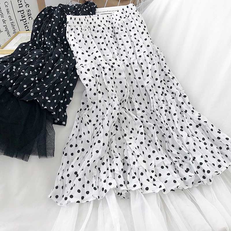 Mesh stitching polka dots do wrinkle high waist elastic fairy skirt female 2020 new temperament retro thin cake skirt tide, Black
Mesh stitching polka dots do wrinkle high waist elastic fairy skirt female 2020 new temperament retro thin cake skirt tide, Black