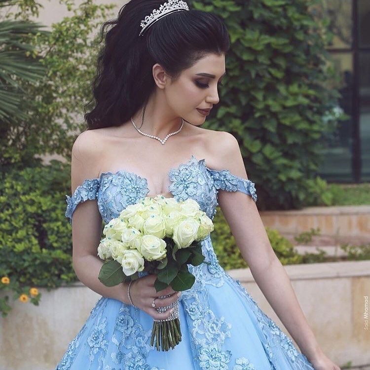 Blue Light Sky Lace Prom Dresses Beaded Off Shoulder Sheer Deep V Neck Appliqued Party Dress Plus Size A E Evening Gowns